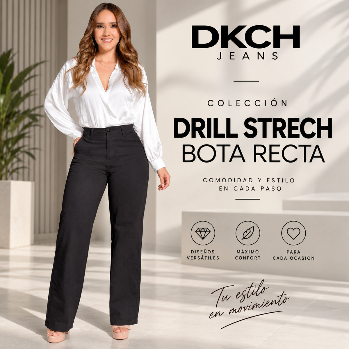 Pantalón Drill Stretch Bota Recta para Mujer | DKCH JEANS