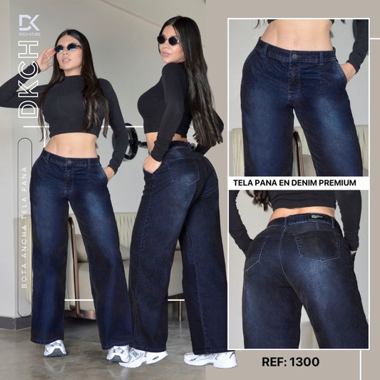 JEANS BOTA ANCHA TELA PANA DENIM SEMI RIGIDO  REF 1300