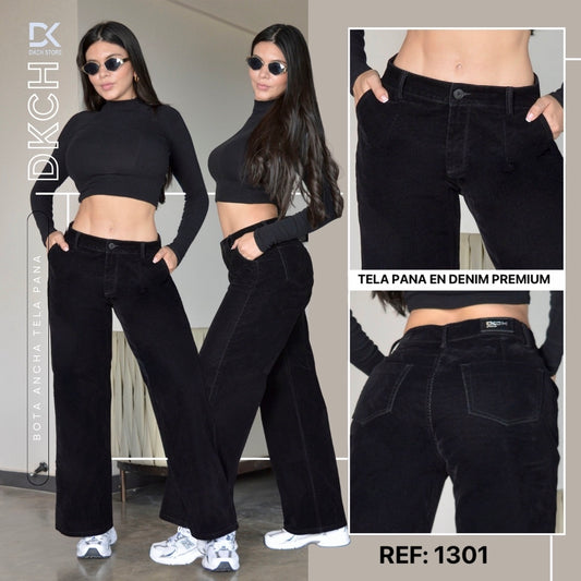 JEANS BOTA ANCHA TELA PANA DENIM SEMI RIGIDO  REF 1301