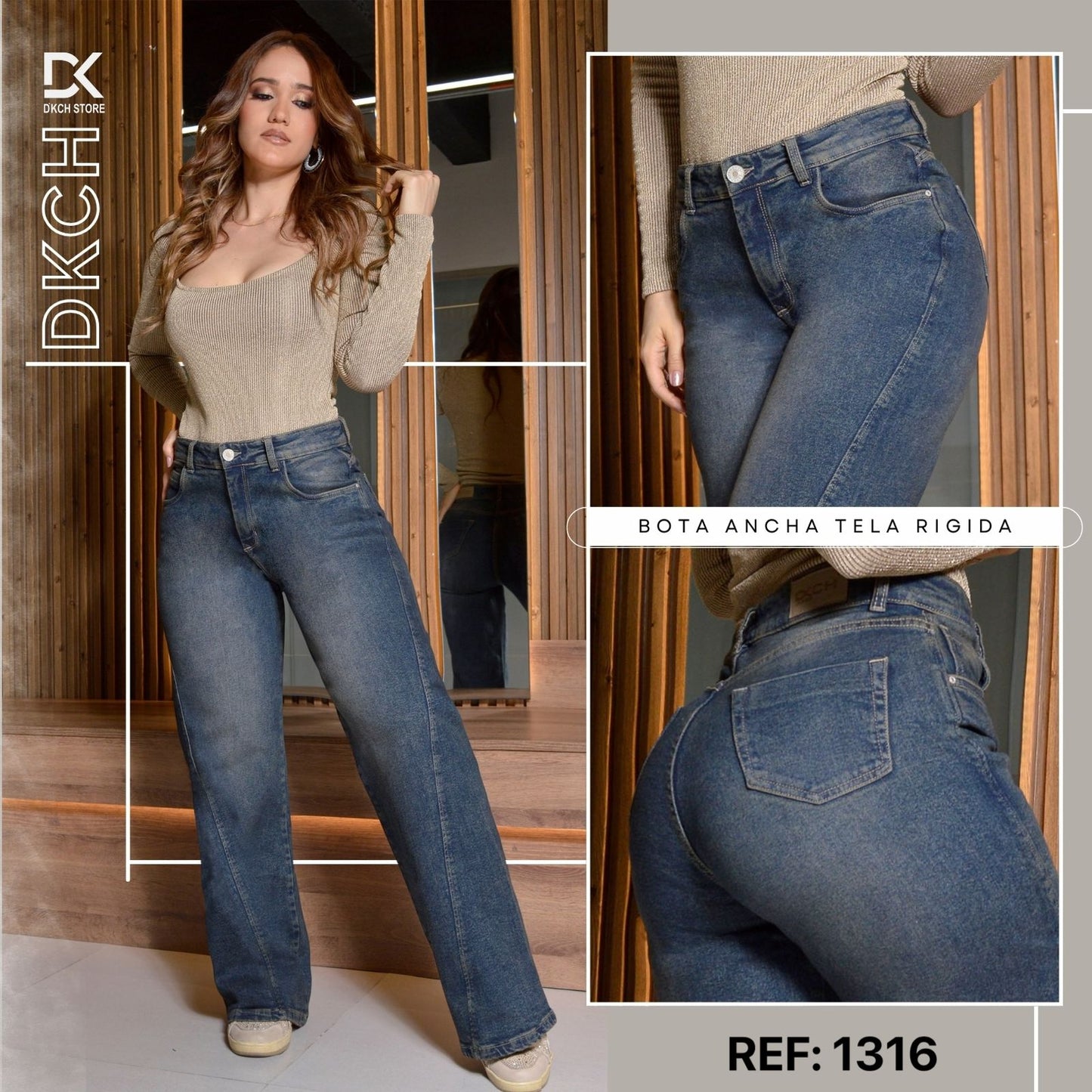 JEANS BOTA ANCHA TELA SEMI-RIGIDA  REF 1316