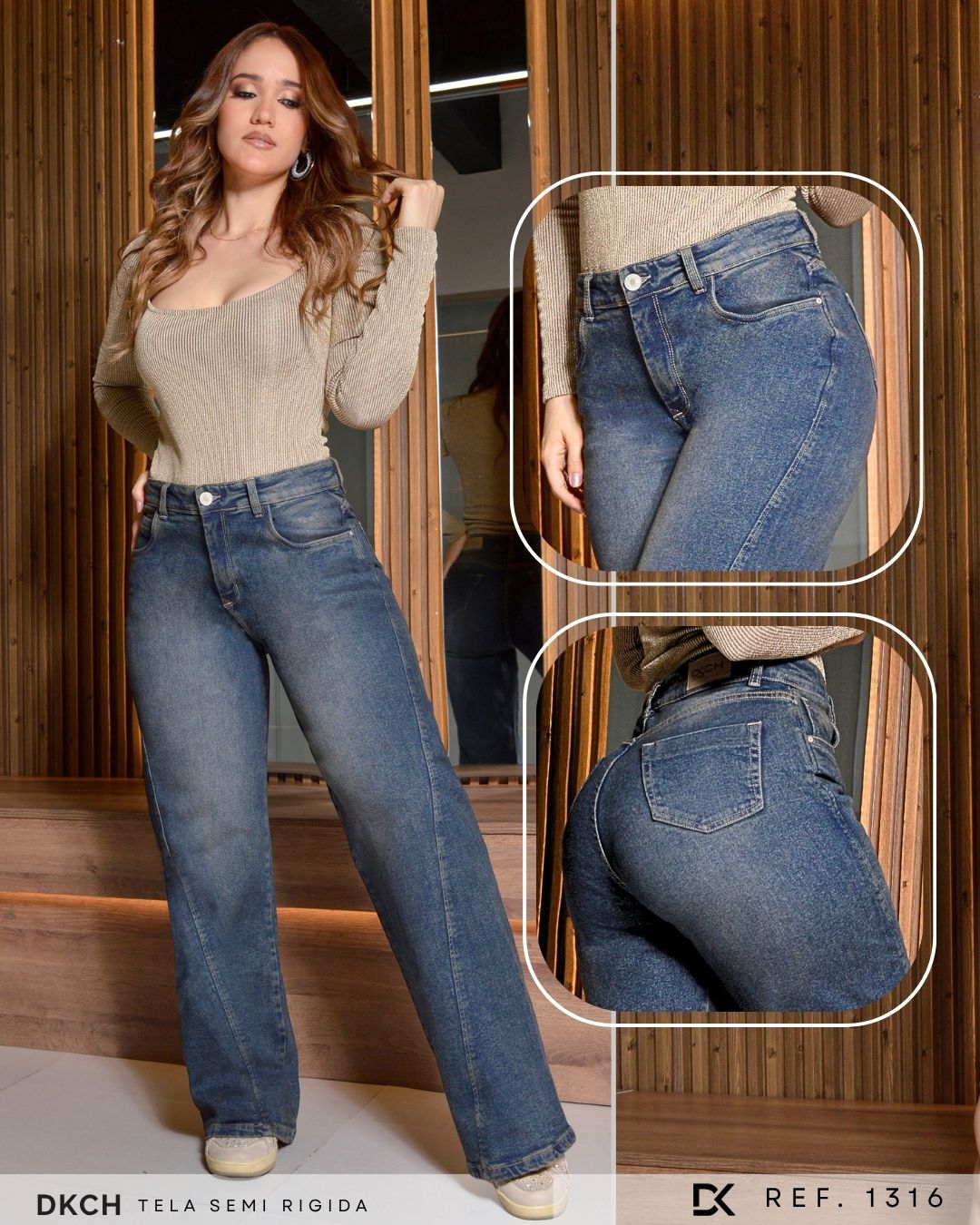 JEANS BOTA ANCHA TELA SEMI-RIGIDA  REF 1316