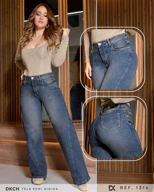 JEANS BOTA ANCHA TELA SEMI-RIGIDA  REF 1316