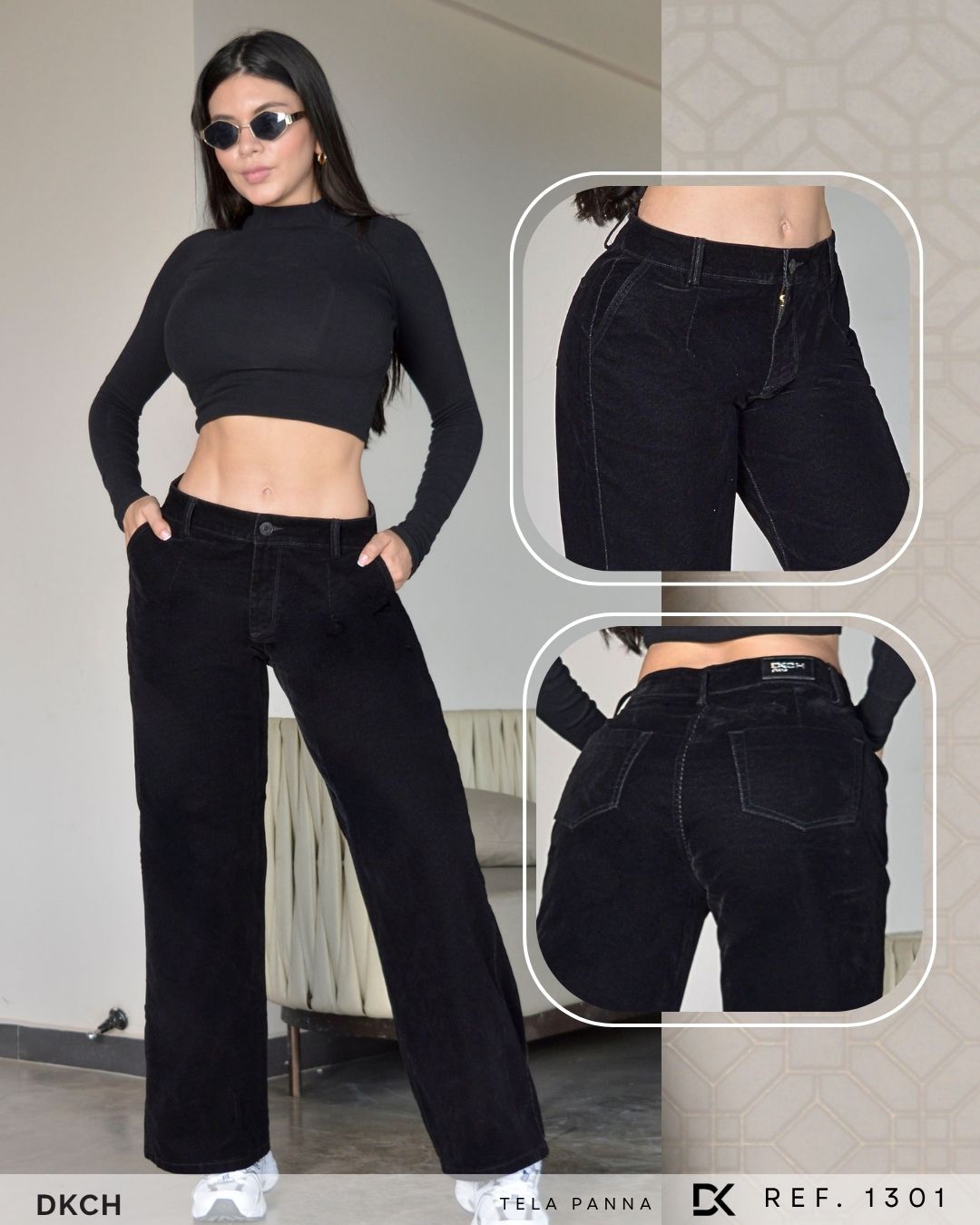 JEANS BOTA ANCHA TELA PANA DENIM SEMI RIGIDO  REF 1301