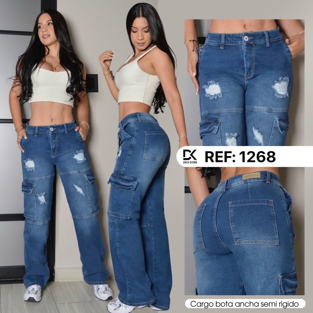 JEANS  CARGO BOTA ANCHA STRECH REF 1268